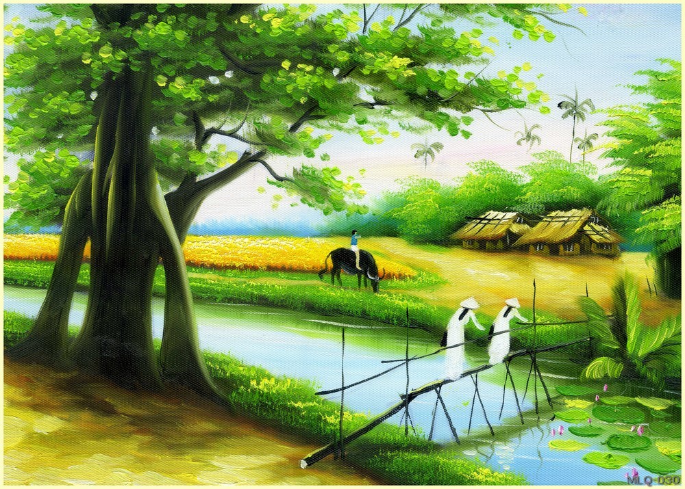 Phong cảnh làng quê - sơn dầu MLQ-030